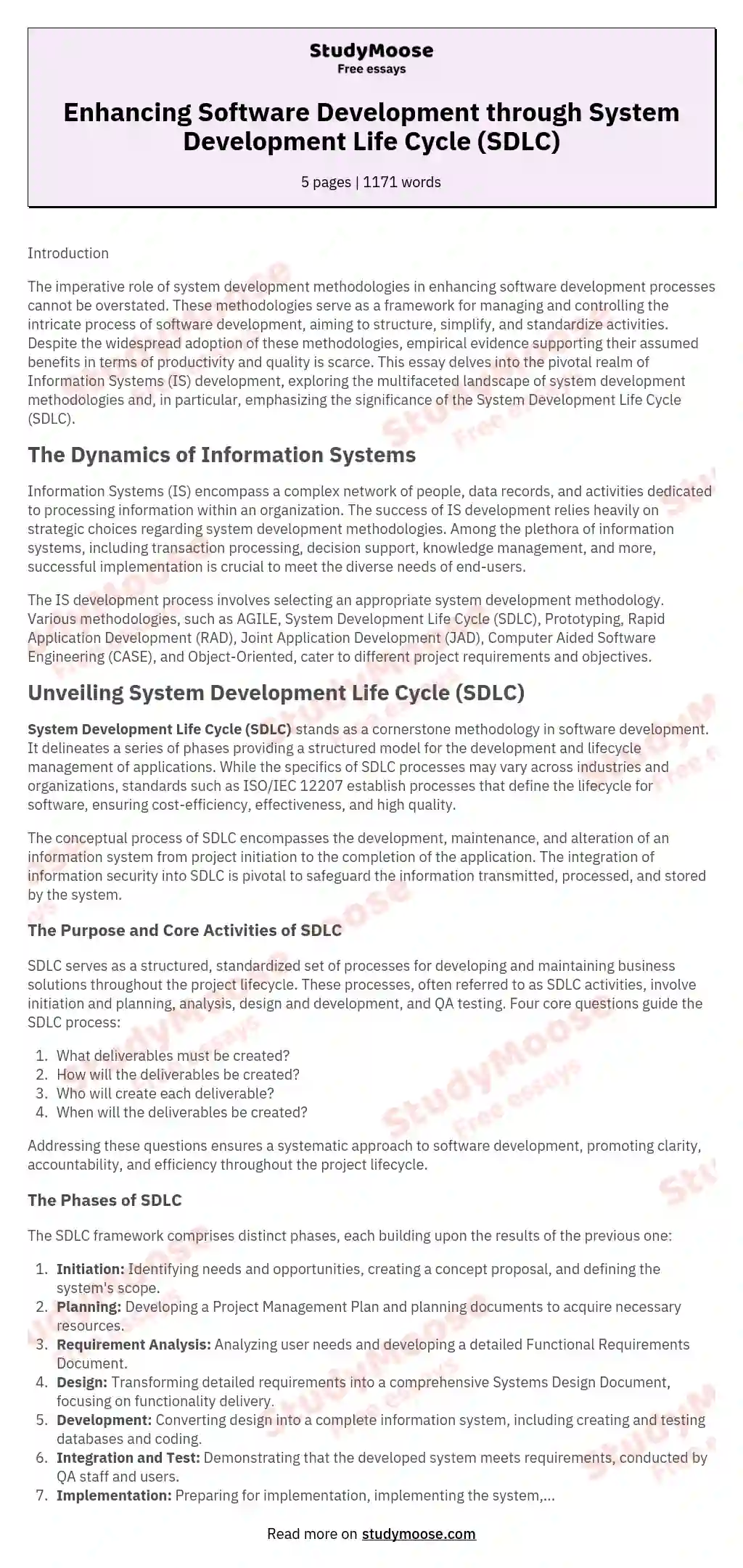 Enhancing Software Development through System Development Life Cycle (SDLC) essay