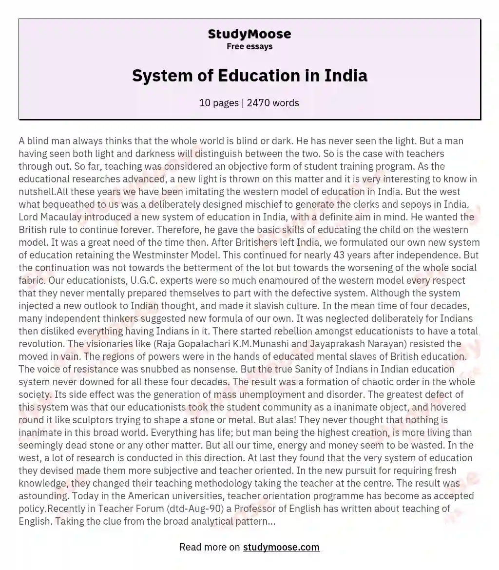 System of Education in India essay