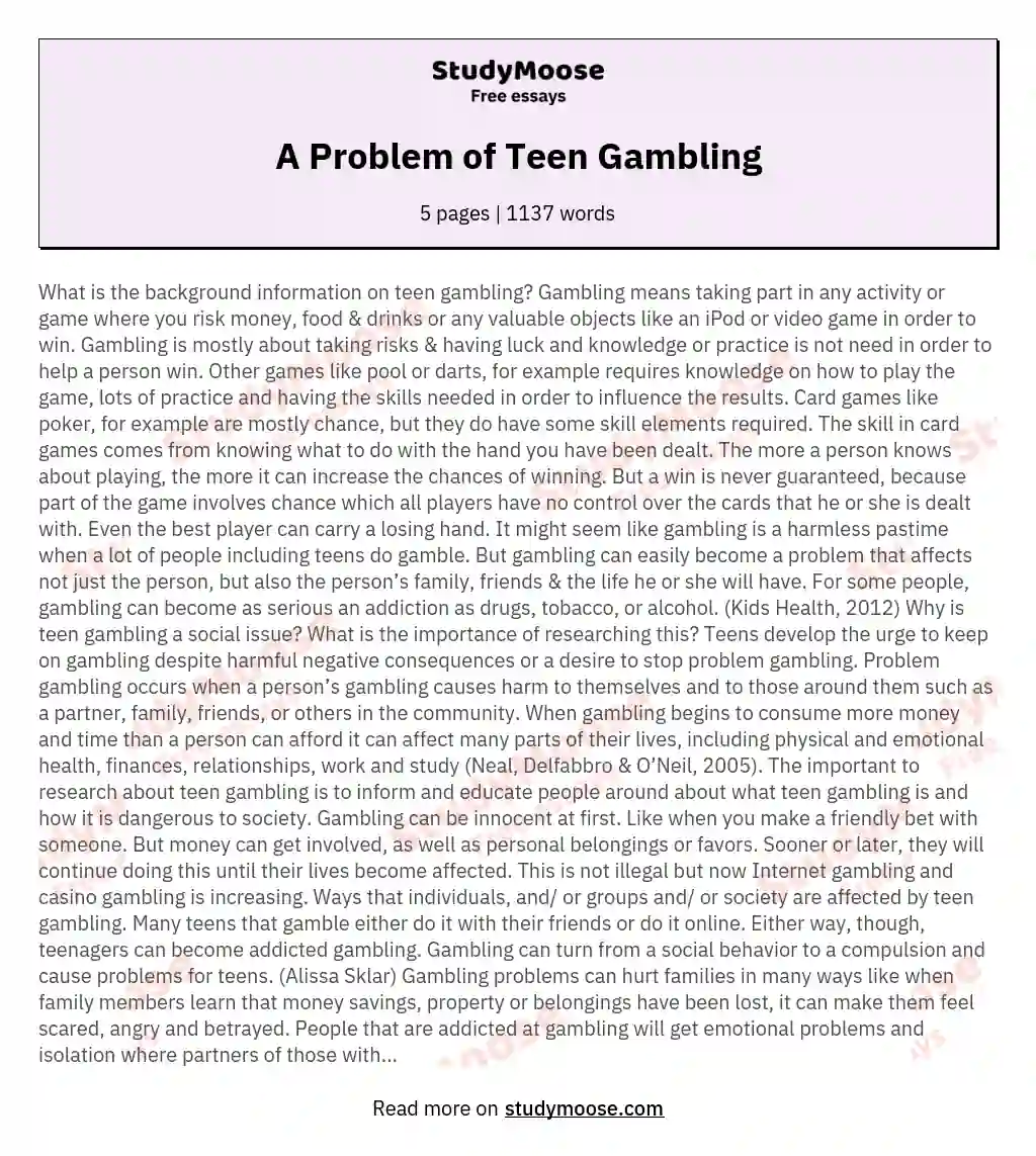 A Problem of Teen Gambling essay