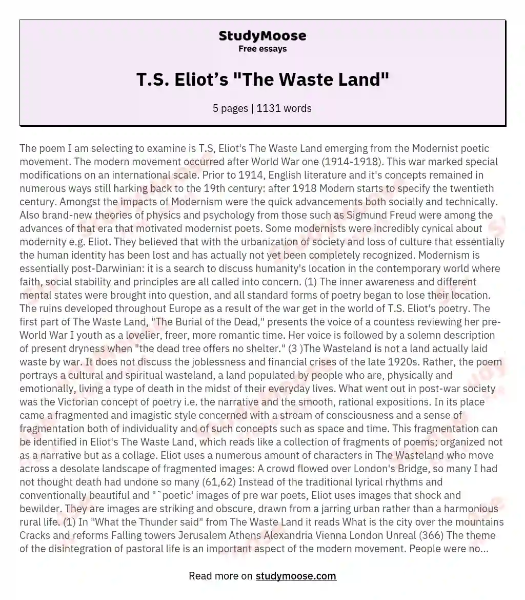 T.S. Eliot’s "The Waste Land" essay