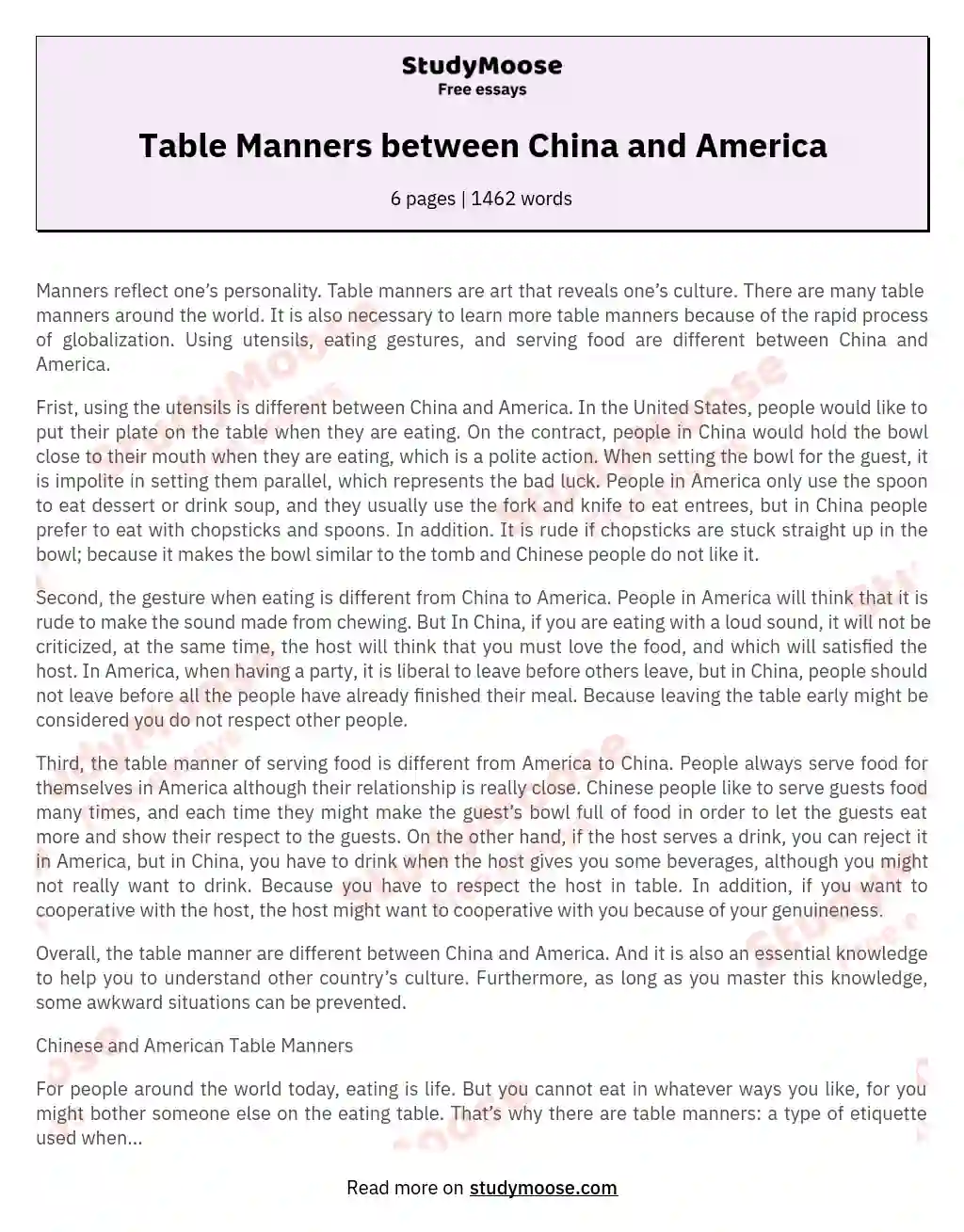 Table Manners between China and America