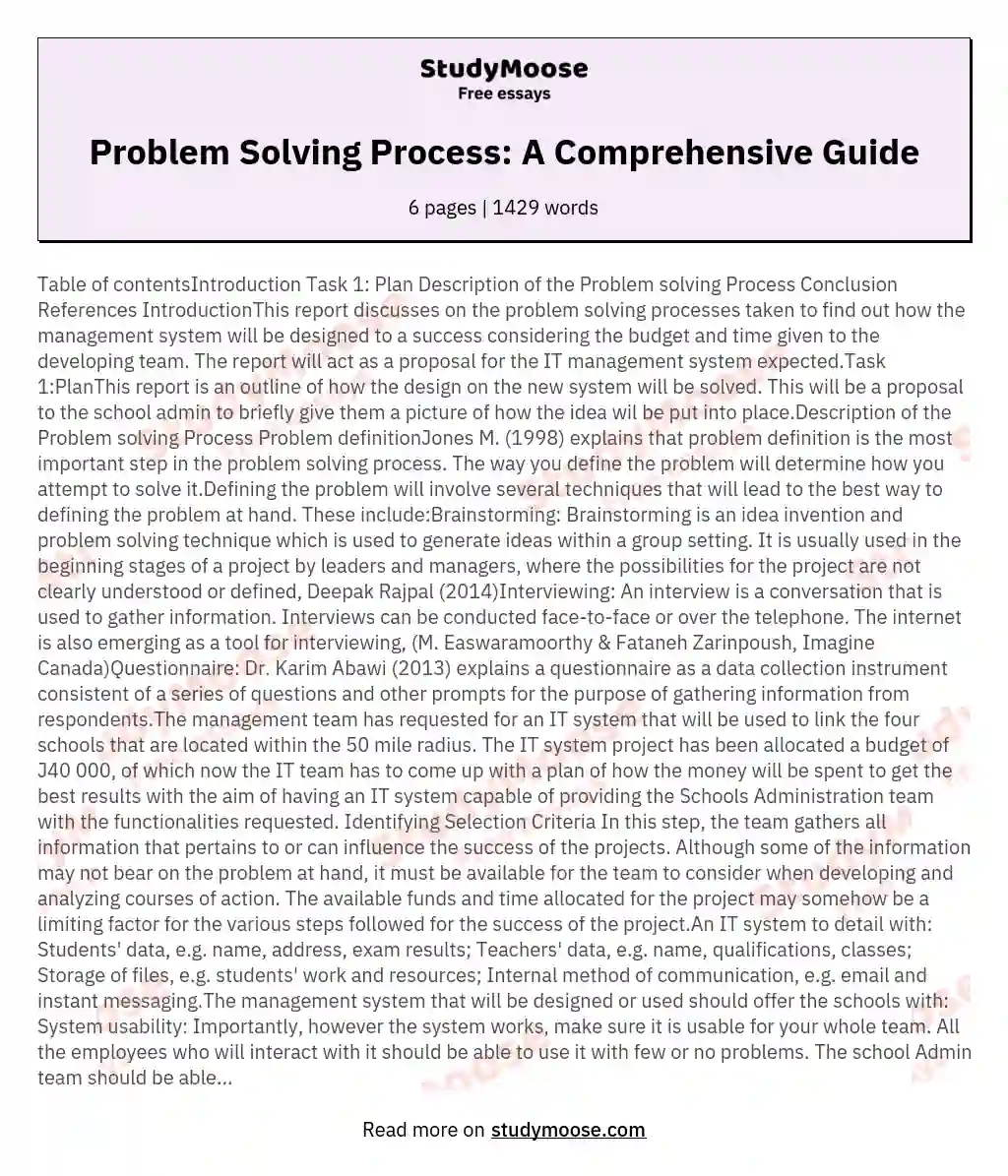 Table of contentsIntroduction Task 1 Plan Description of the Problem solving Process Conclusion References IntroductionThis report discusses on