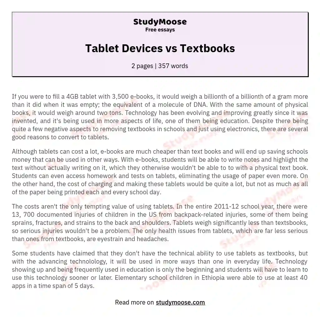 Tablet Devices vs Textbooks essay