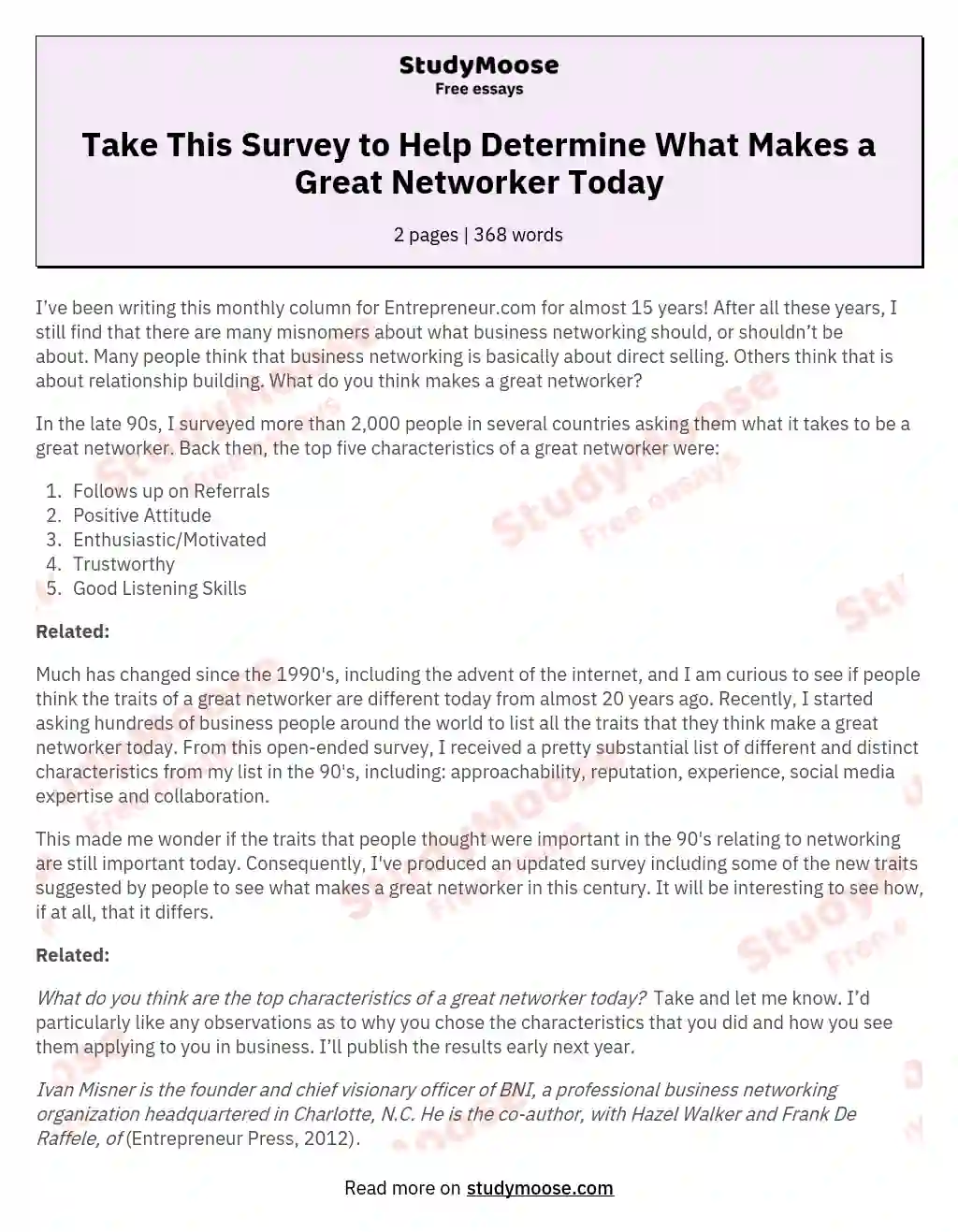 Take This Survey to Help Determine What Makes a Great Networker Today essay
