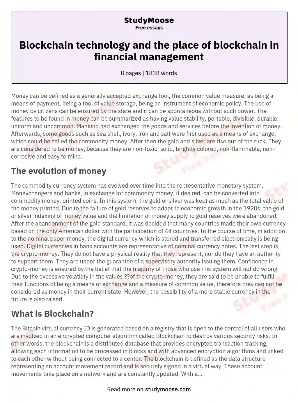 Blockchain technology and the place of blockchain in financial management