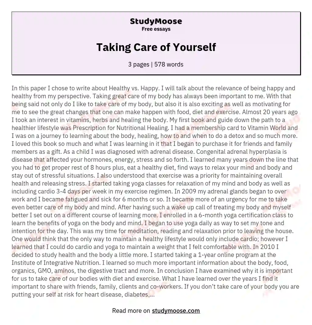 Taking Care of Yourself essay