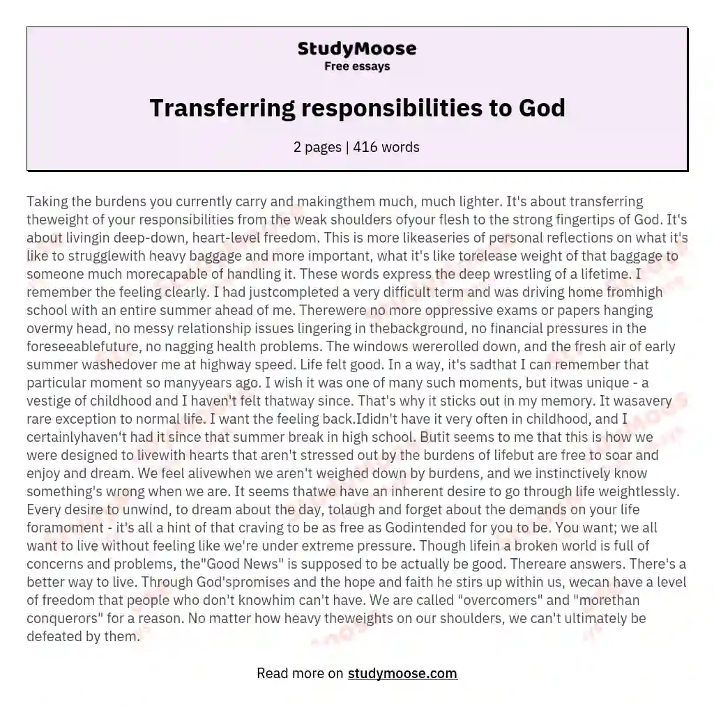 Transferring responsibilities to God essay