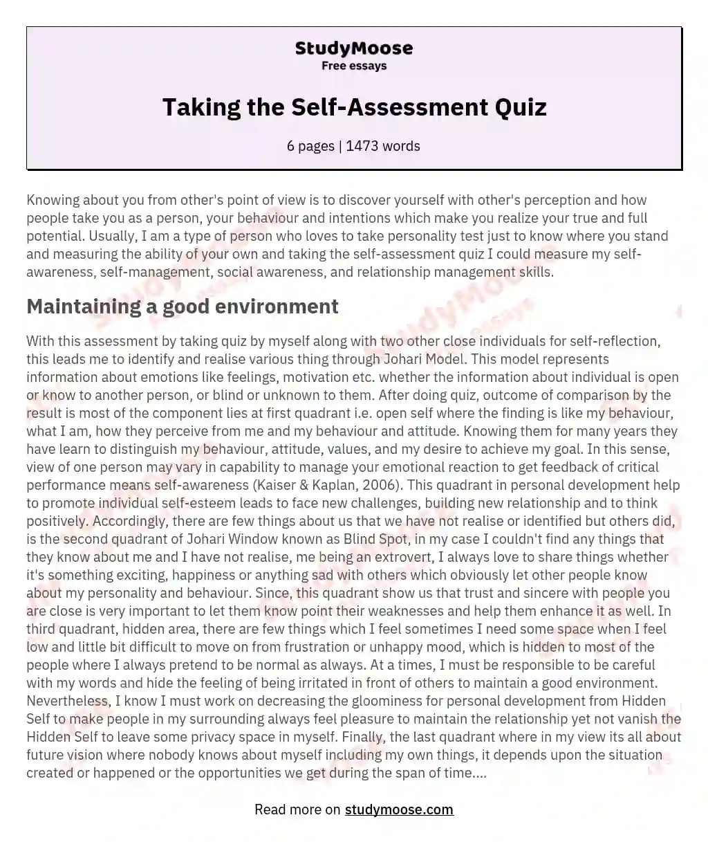 Taking the Self-Assessment Quiz