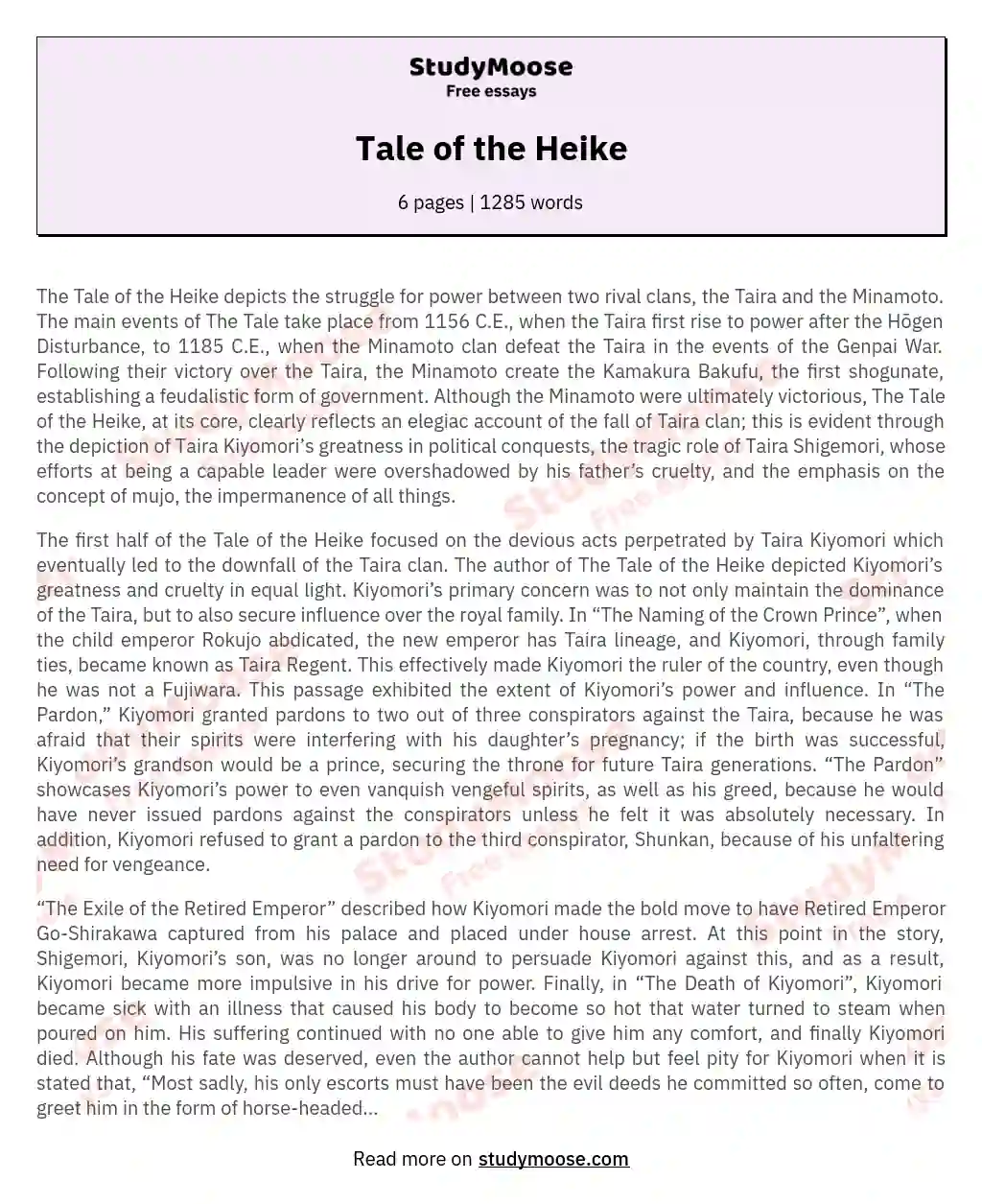 Tale of the Heike essay
