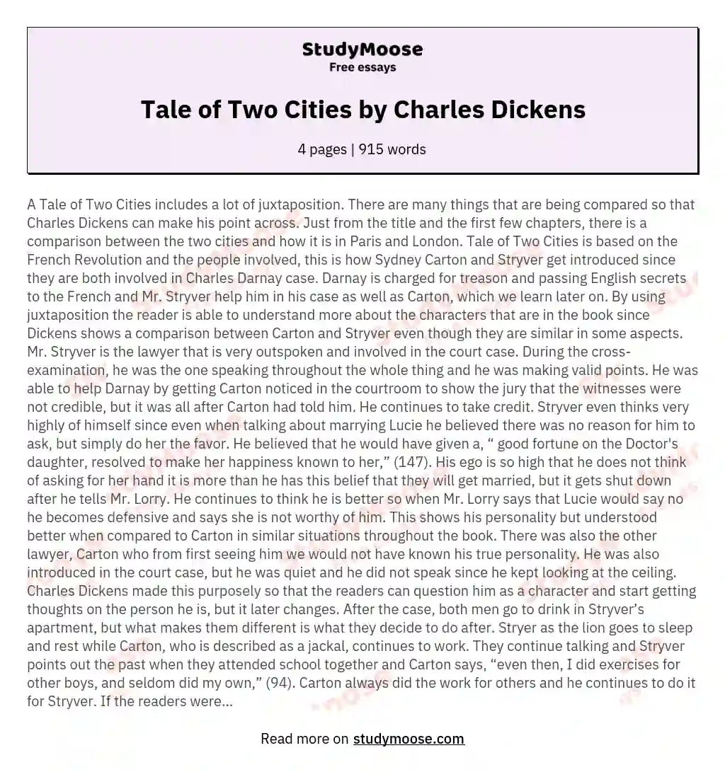 Tale of Two Cities by Charles Dickens essay