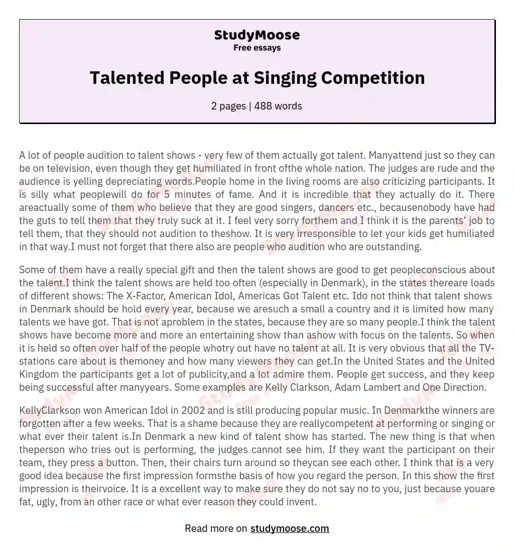 Talented People at Singing Competition essay