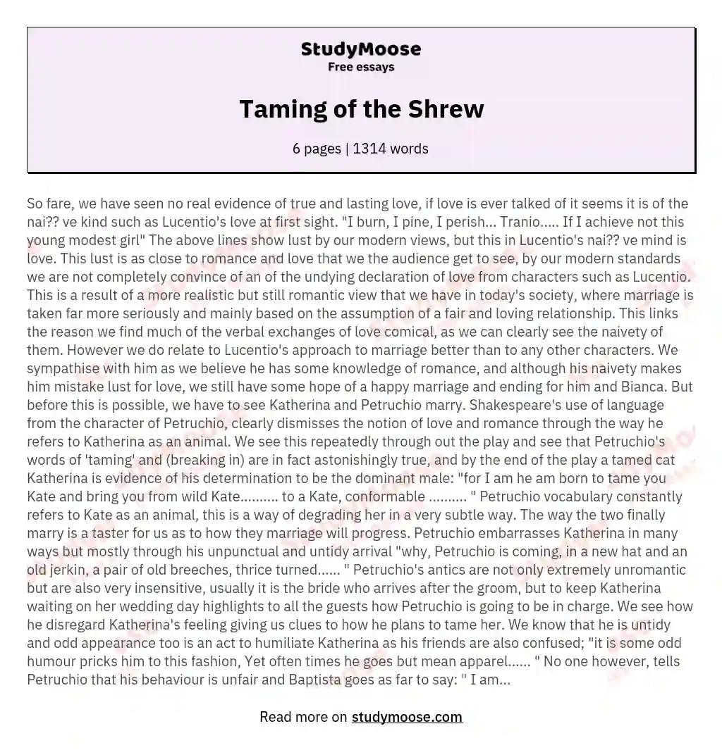 Taming of the Shrew essay