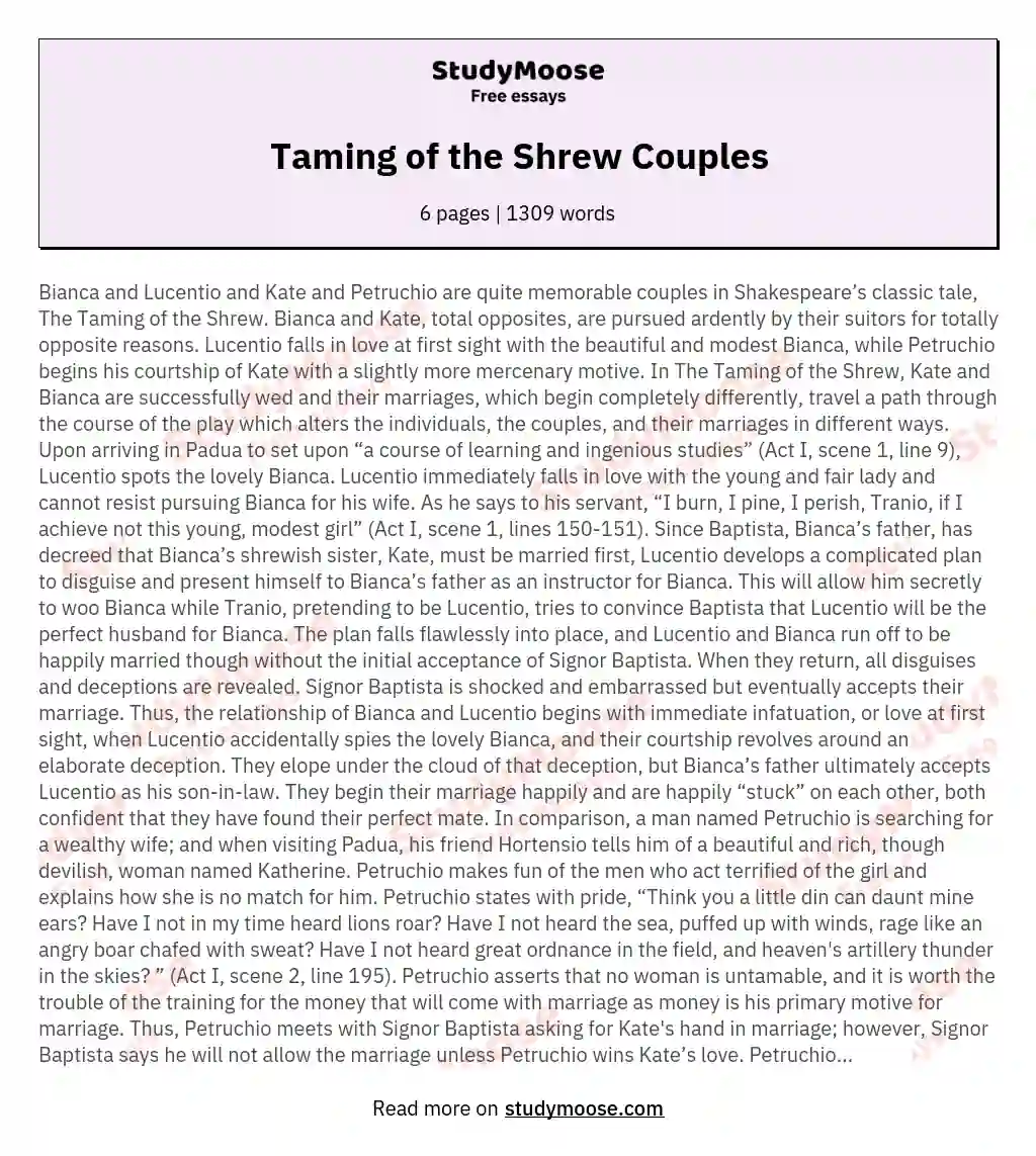 Taming of the Shrew Couples essay