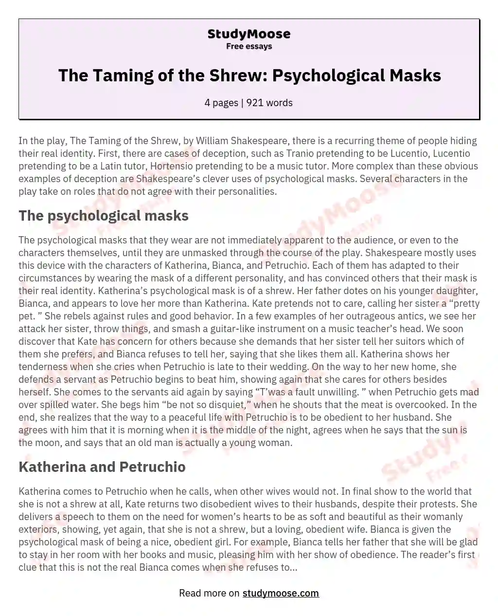 The Taming of the Shrew: Psychological Masks essay