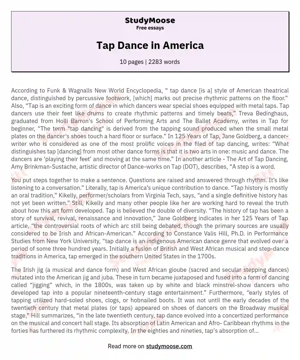 The Evolution of American Tap Dance essay