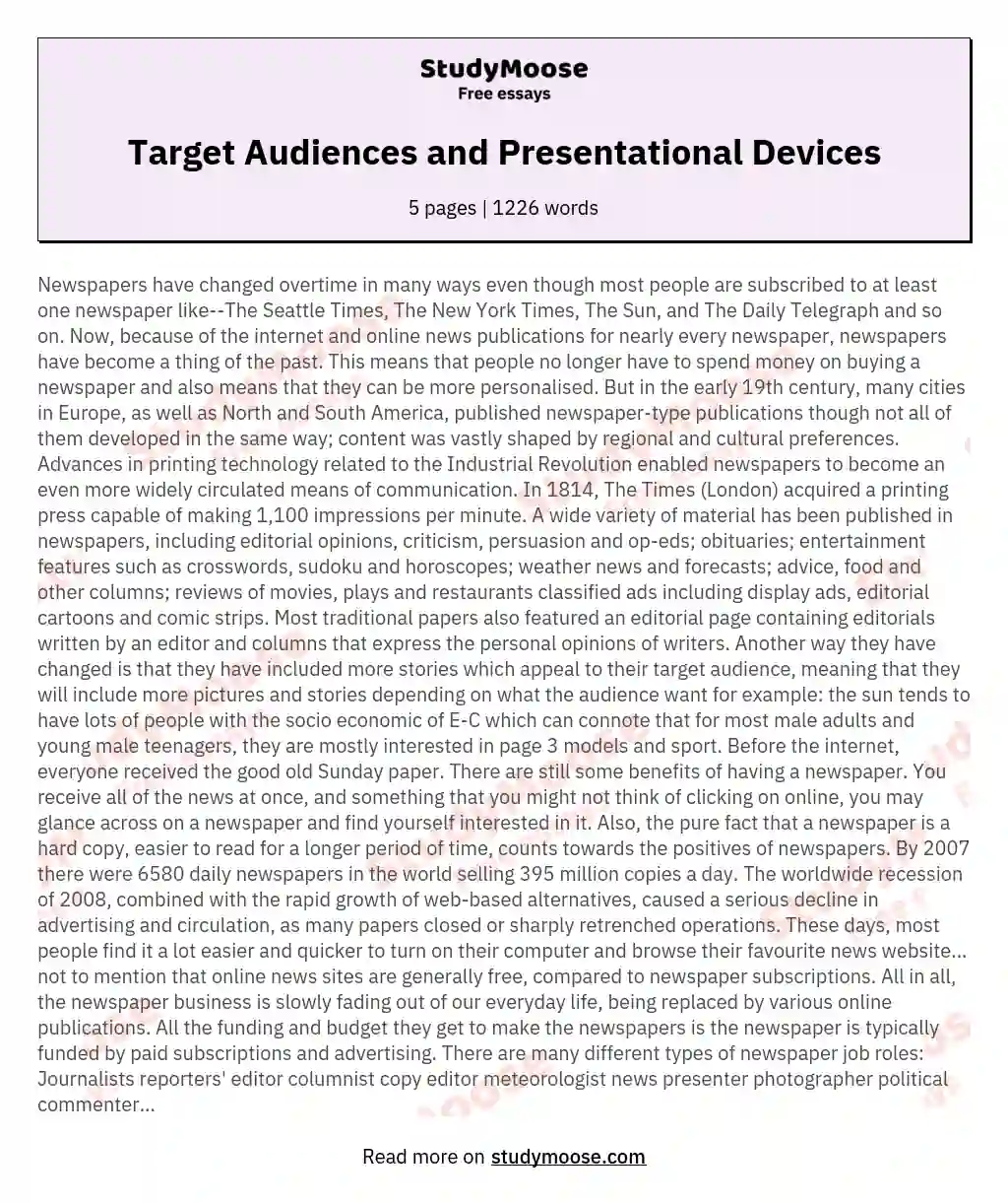 Target Audiences and Presentational Devices essay