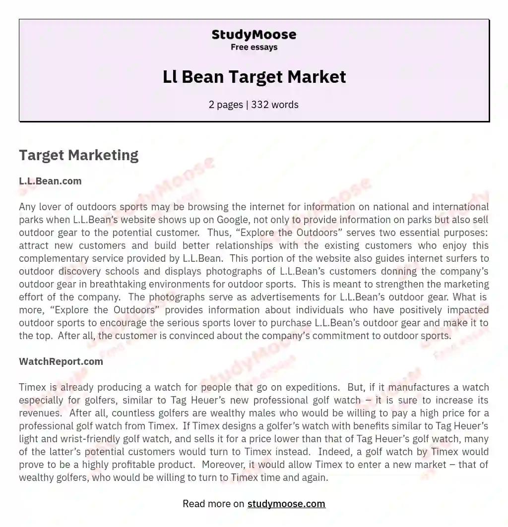 Ll Bean Target Market essay