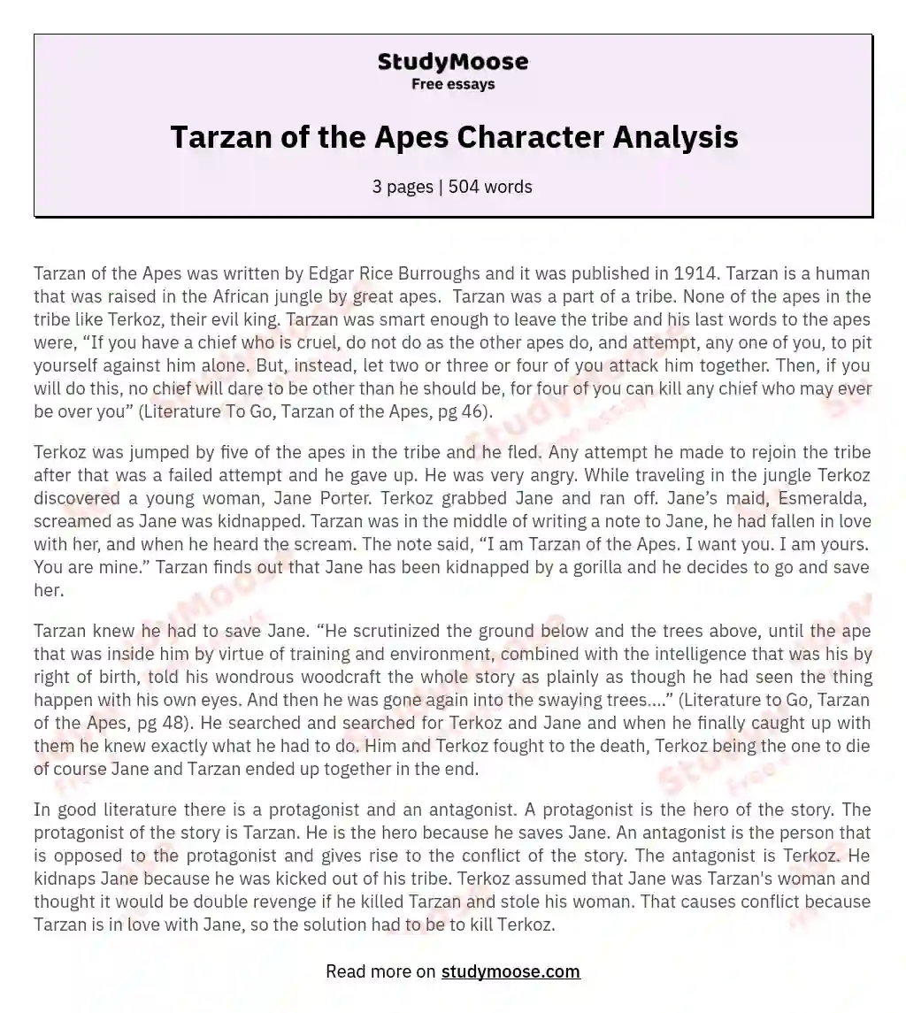 Tarzan of the Apes Character Analysis essay