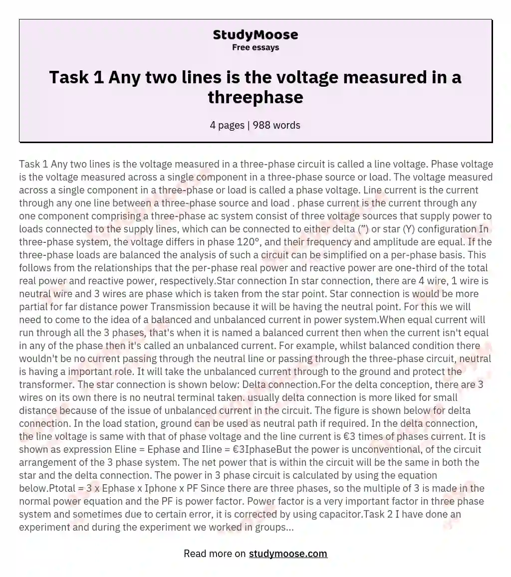 Task 1 Any two lines is the voltage measured in a threephase essay
