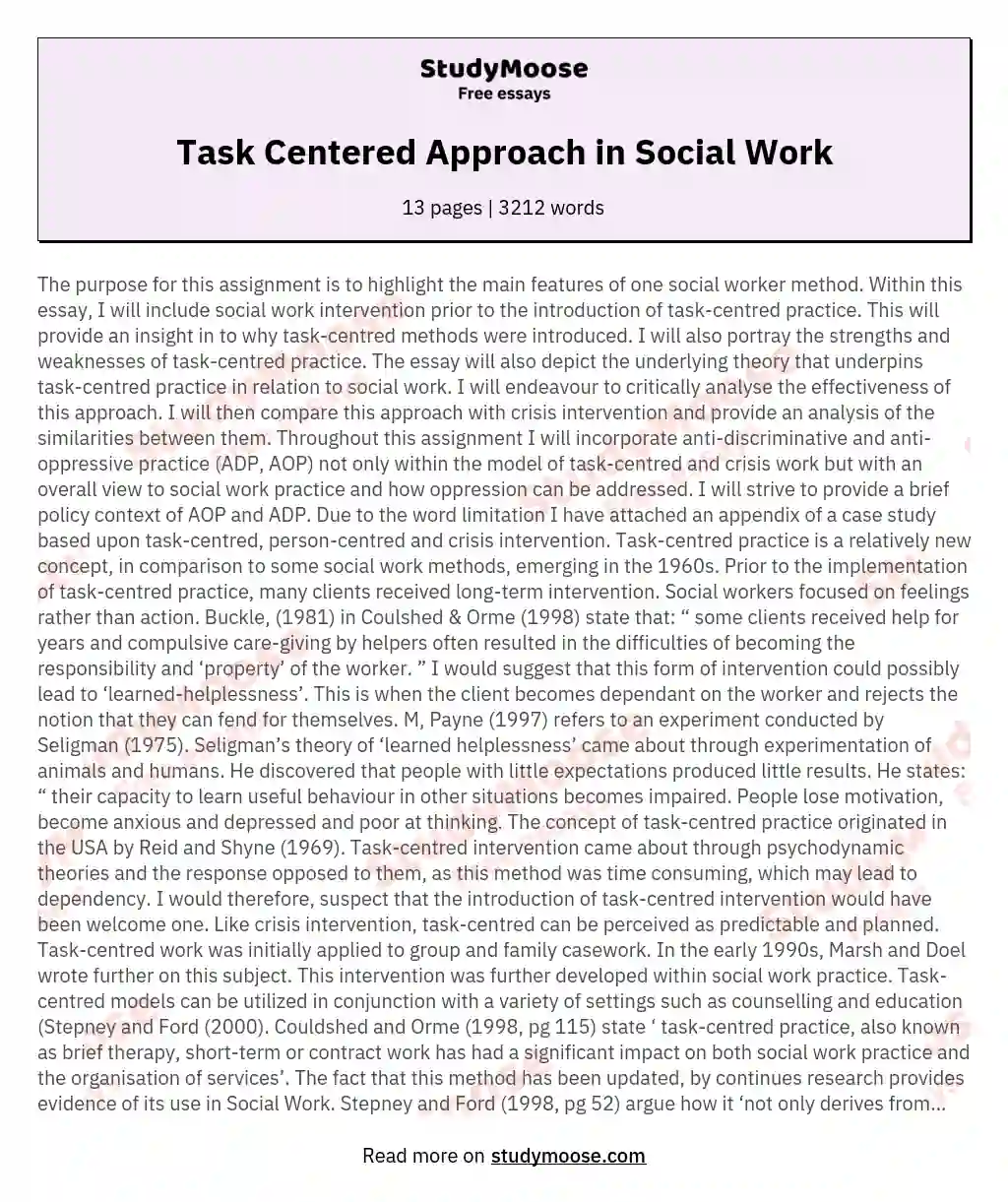 Task Centered Approach in Social Work essay