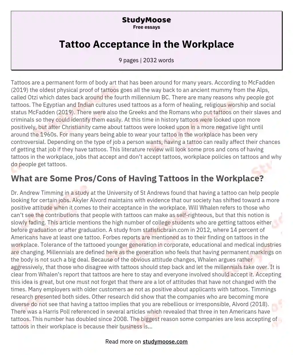 Tattoo Acceptance in the Workplace essay