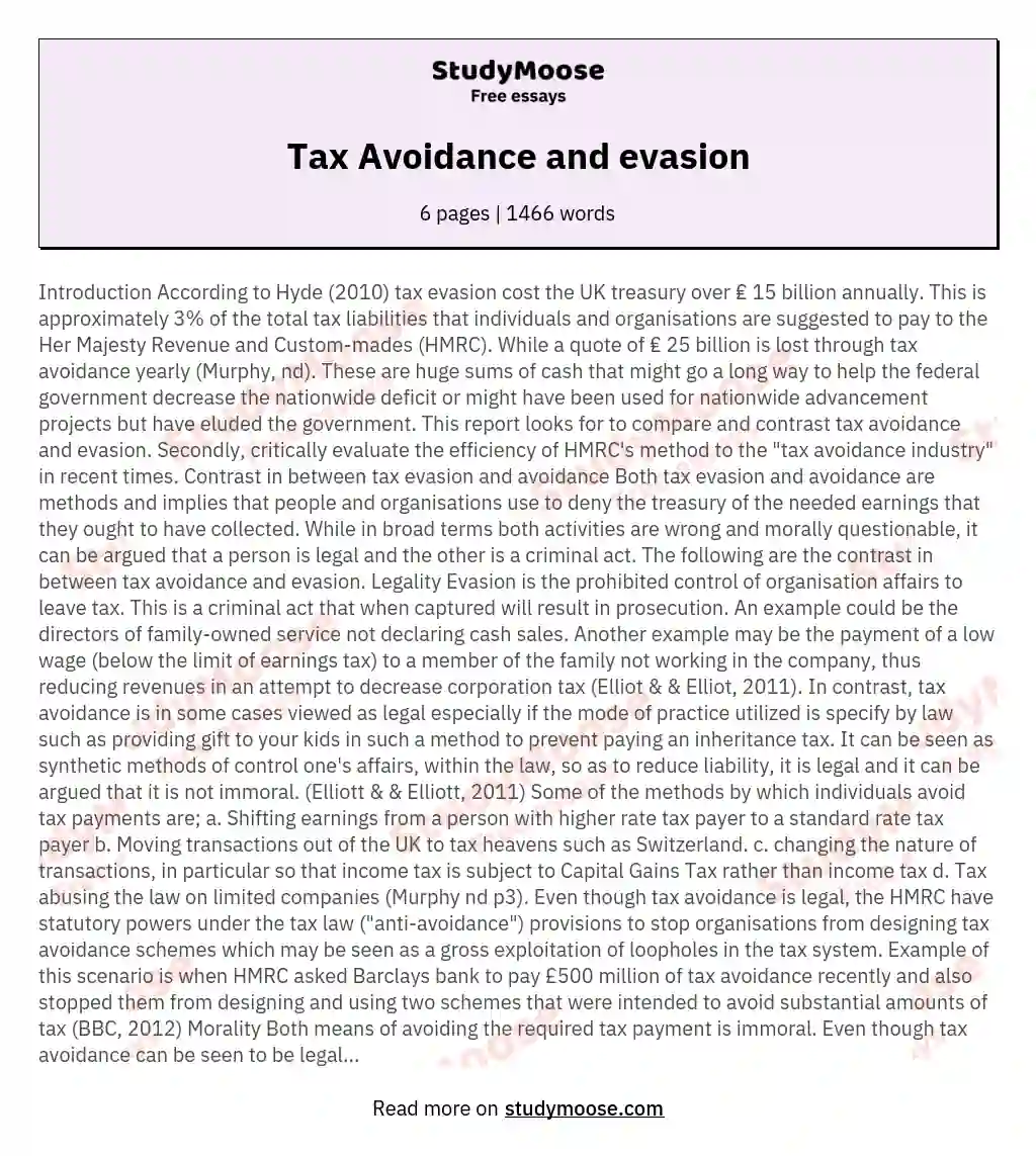 Tax Avoidance and evasion essay