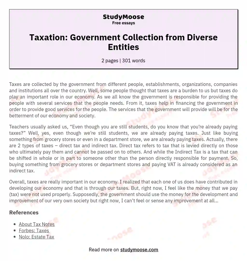 Taxation: Government Collection from Diverse Entities essay