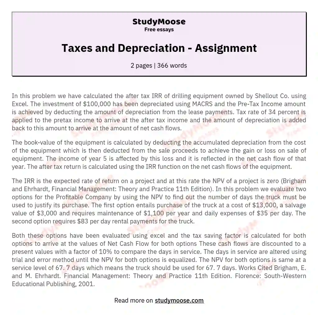 Taxes and Depreciation - Assignment essay
