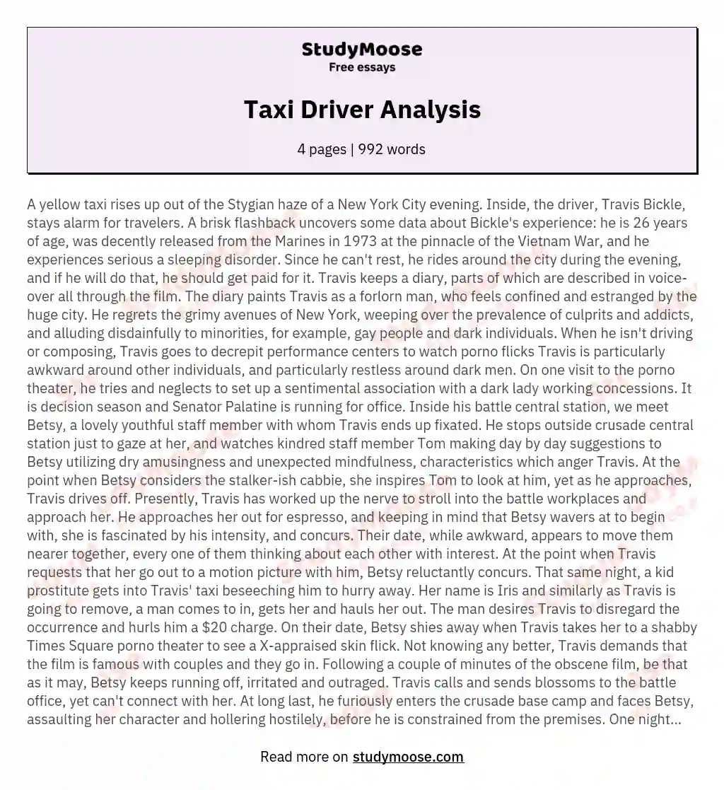 Taxi Driver Analysis essay