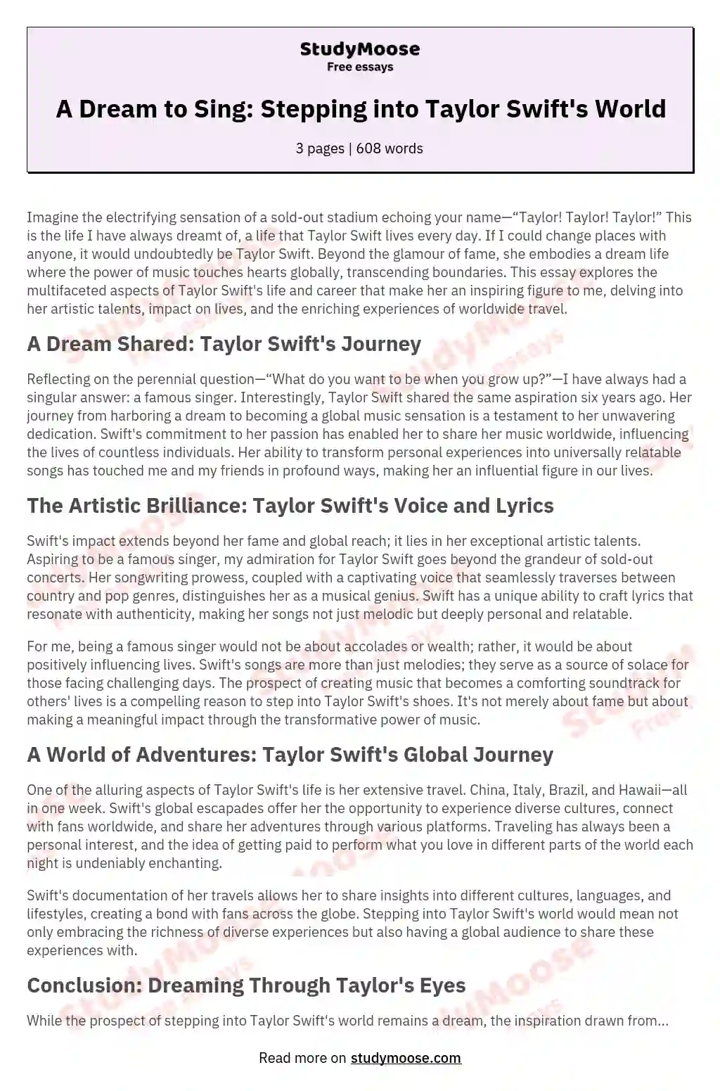 A Dream to Sing: Stepping into Taylor Swift's World essay