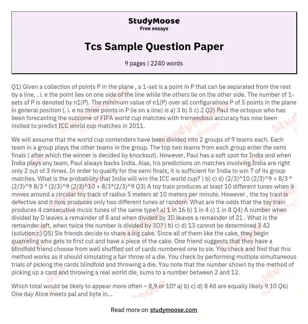 Tcs Sample Question Paper