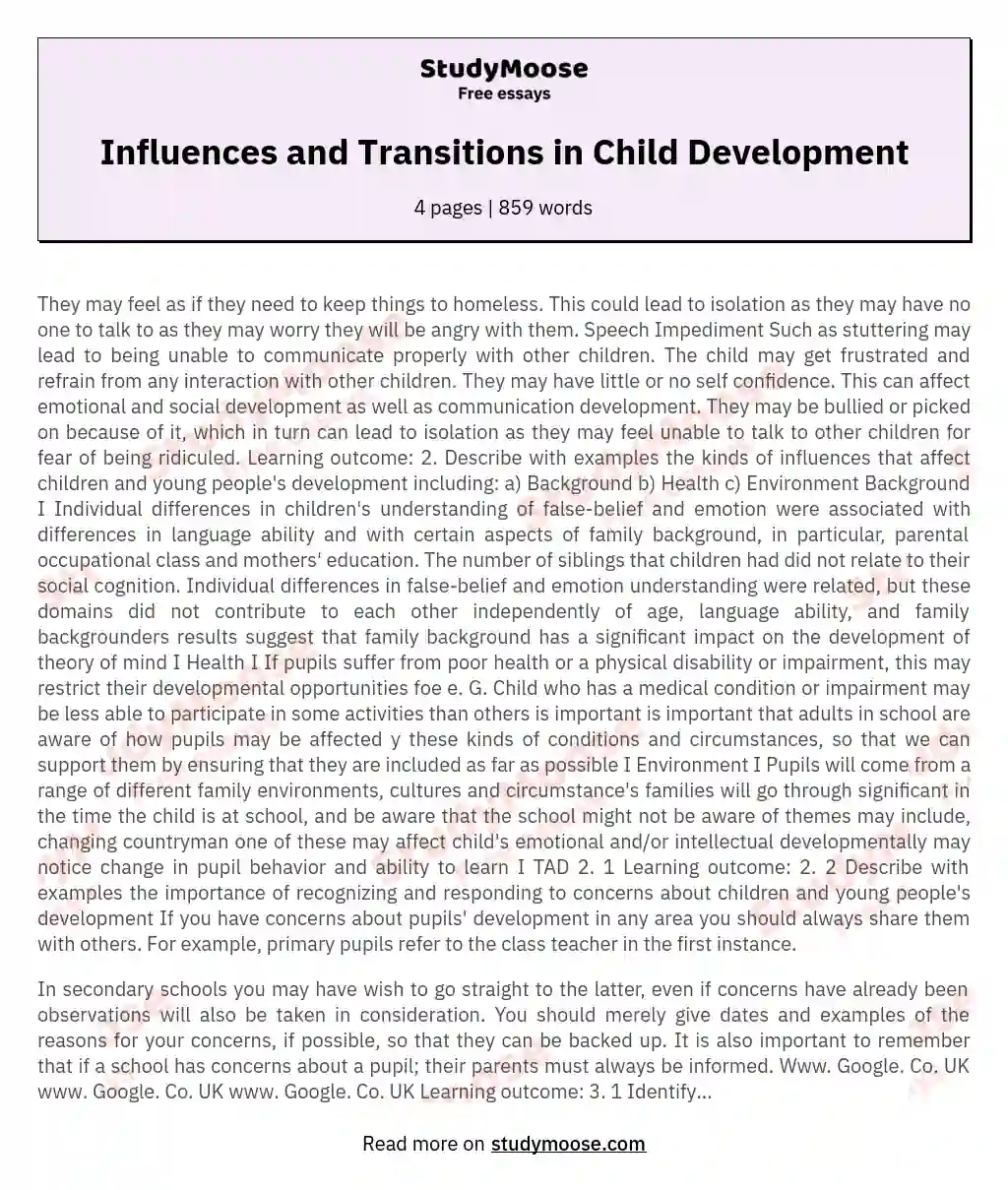 Influences and Transitions in Child Development essay