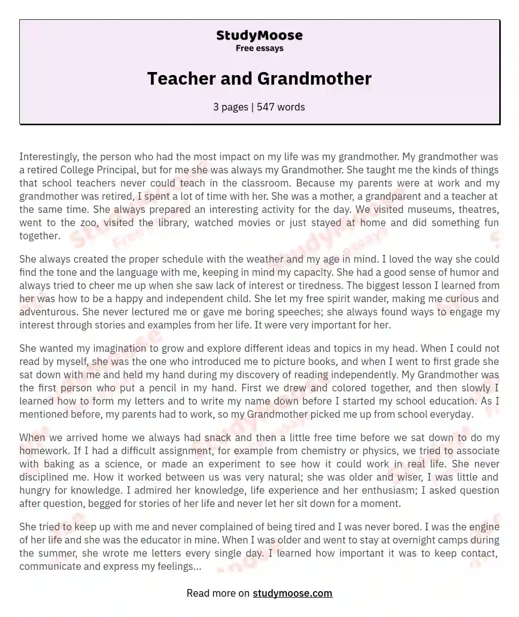 Teacher and Grandmother essay