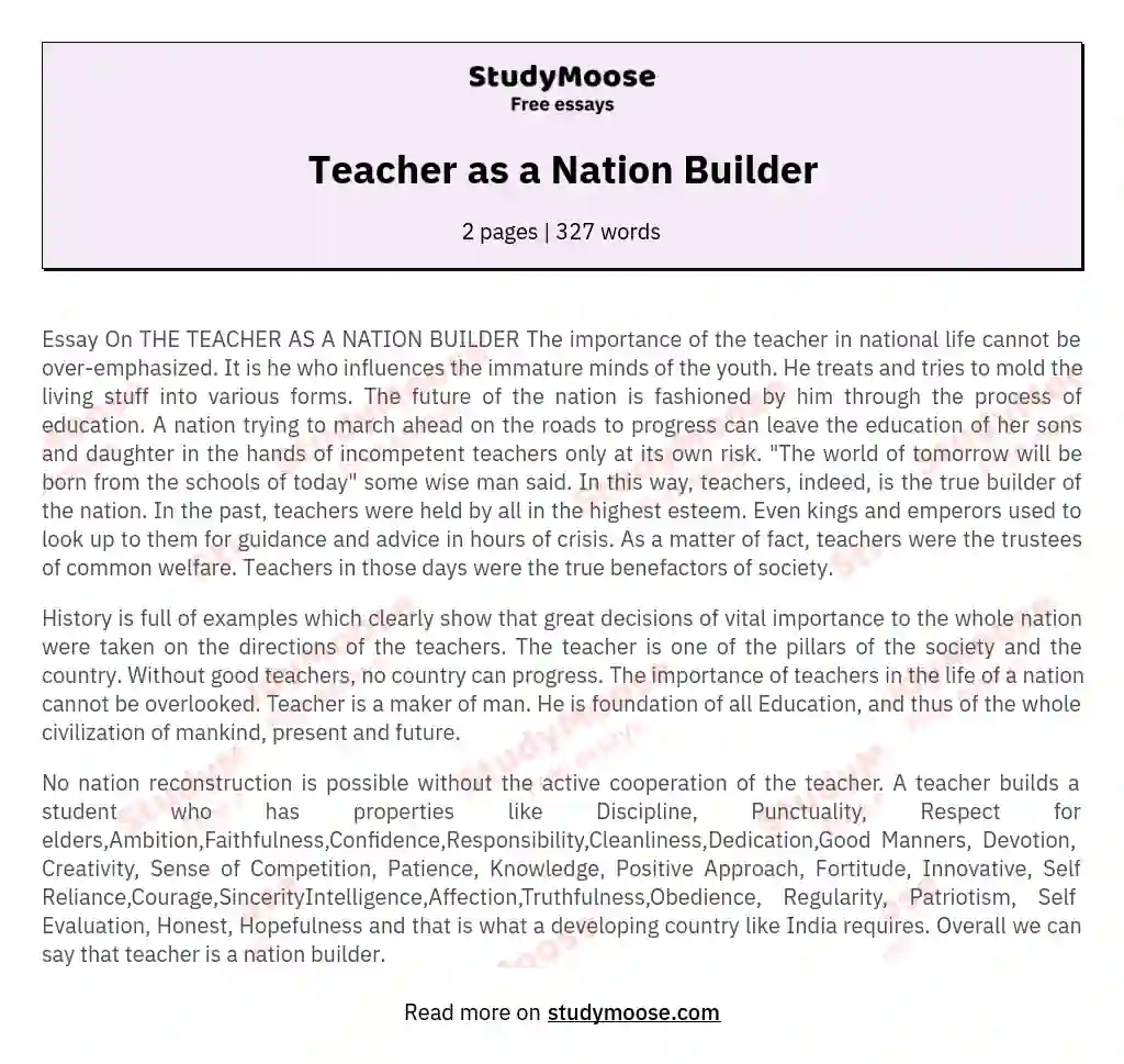 Teacher as a Nation Builder essay