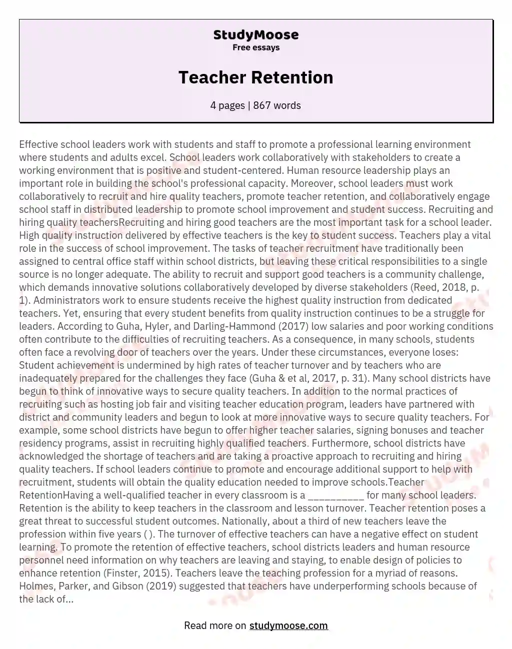 Teacher Retention essay