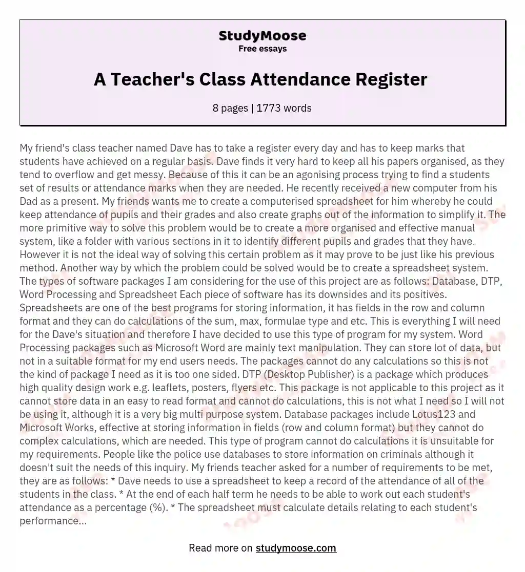 A Teacher's Class Attendance Register 