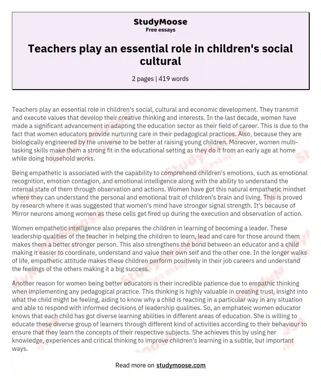 Teachers play an essential role in children's social cultural