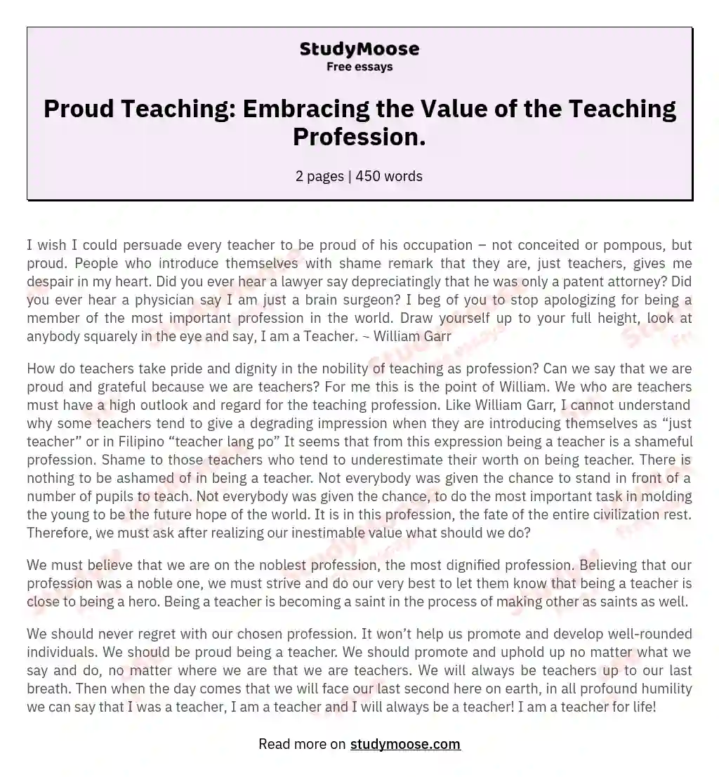 why i choose teaching profession essay