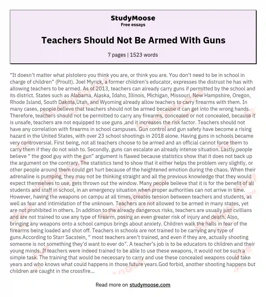 Teachers Should Not Be Armed With Guns essay