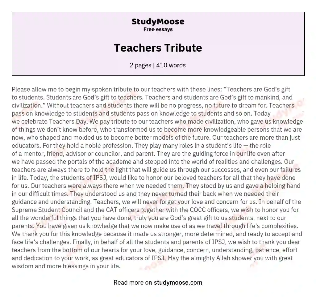 Teachers Tribute essay