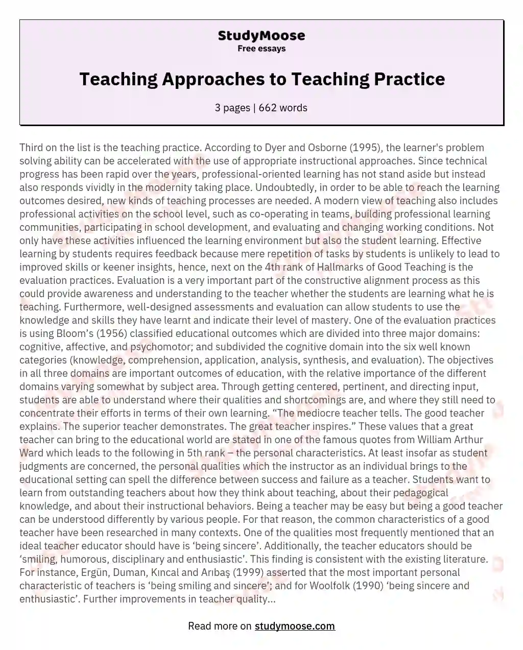 Teaching Approaches to Teaching Practice essay