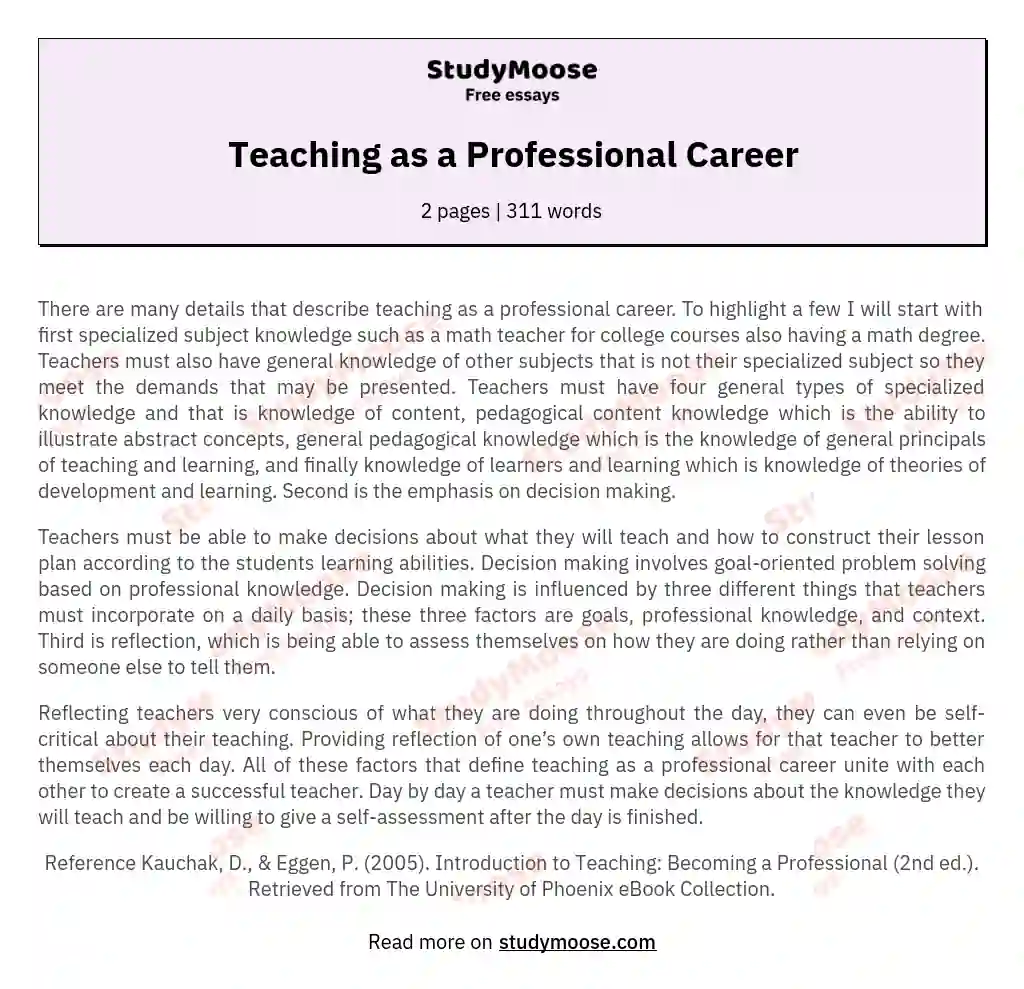 Teaching as a Professional Career essay