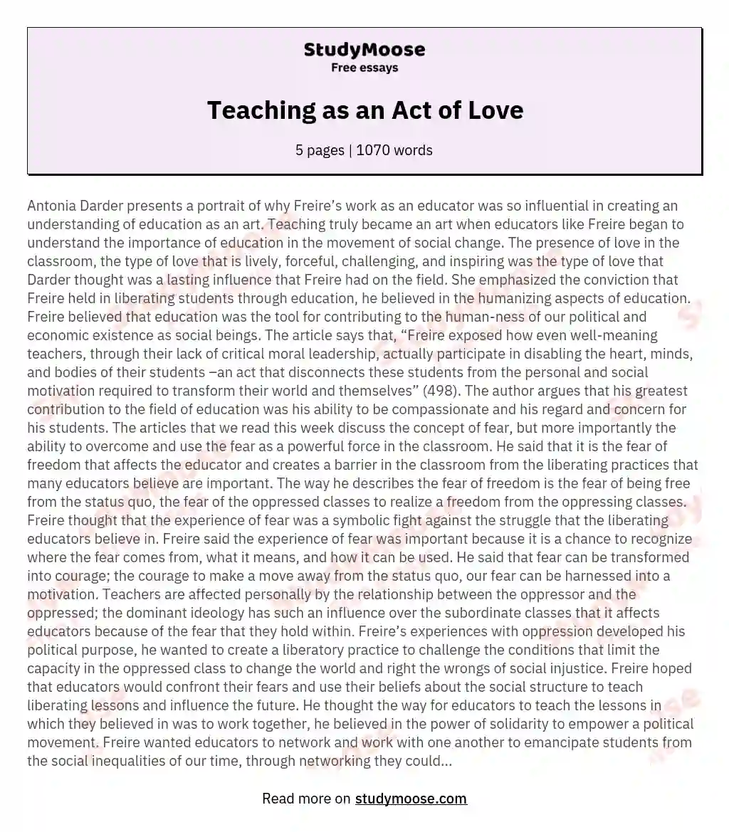 Teaching as an Act of Love essay