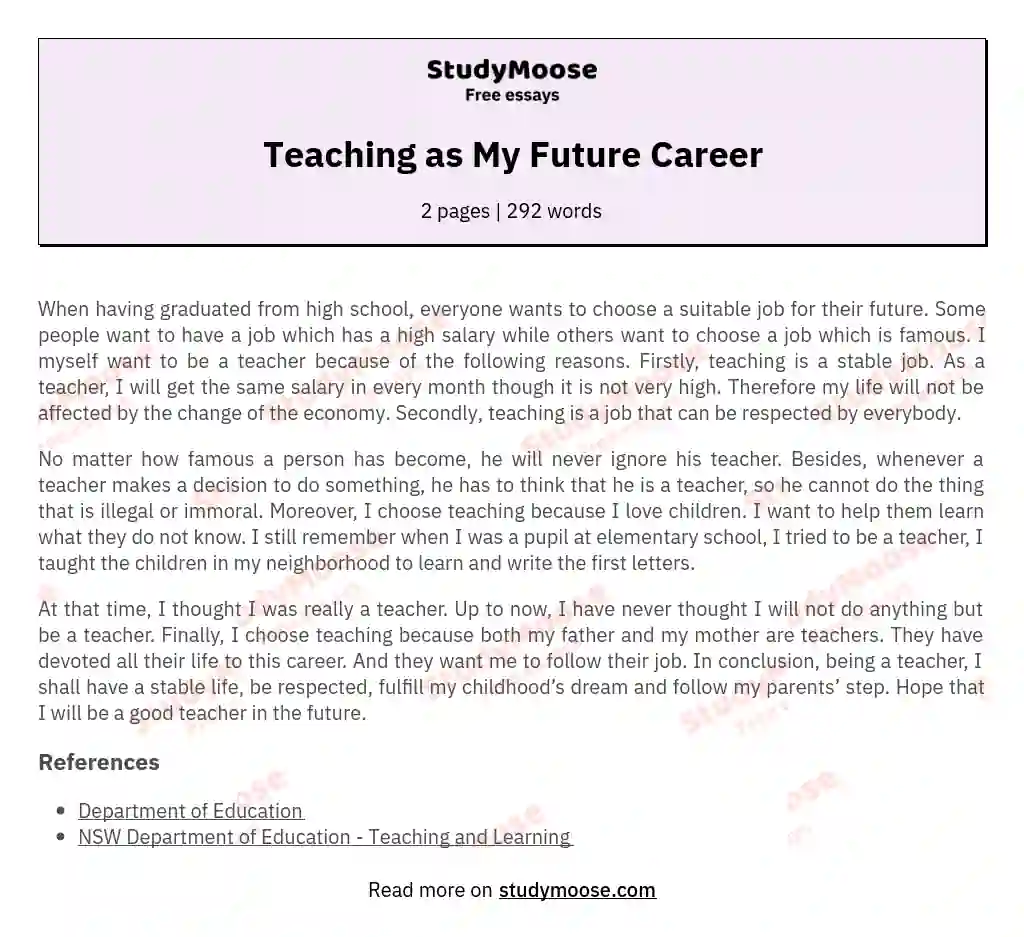 Teaching as My Future Career essay