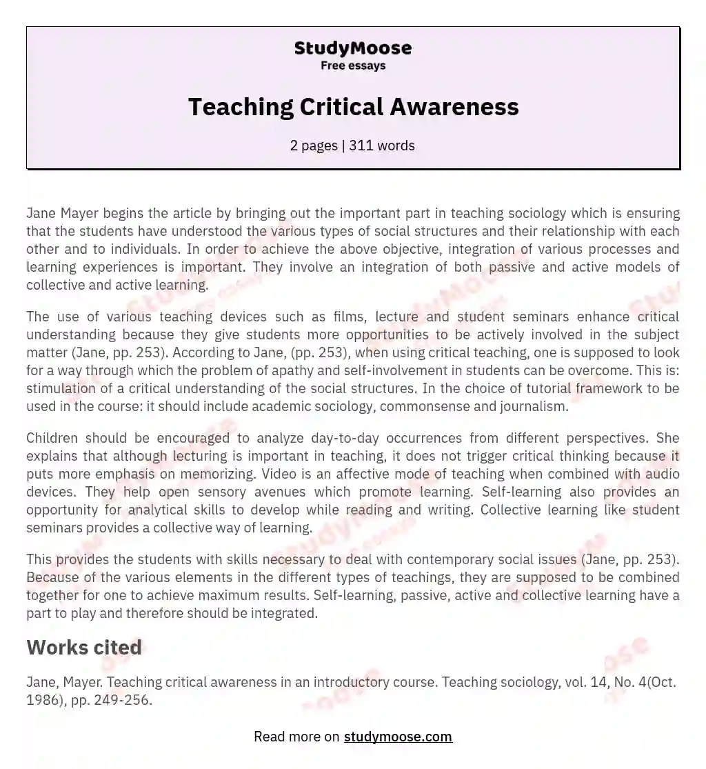 Teaching Critical Awareness essay