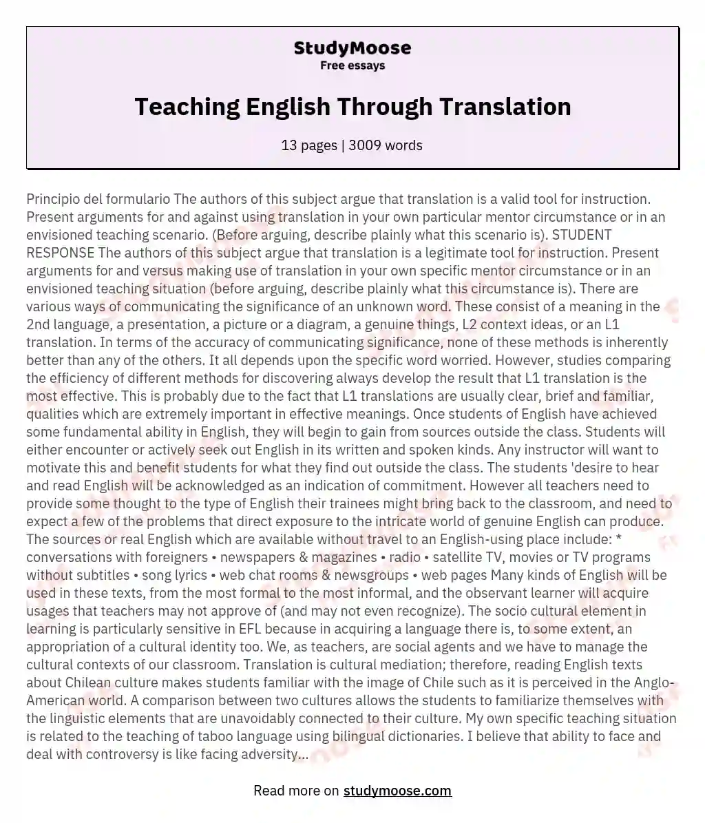 Teaching English Through Translation essay