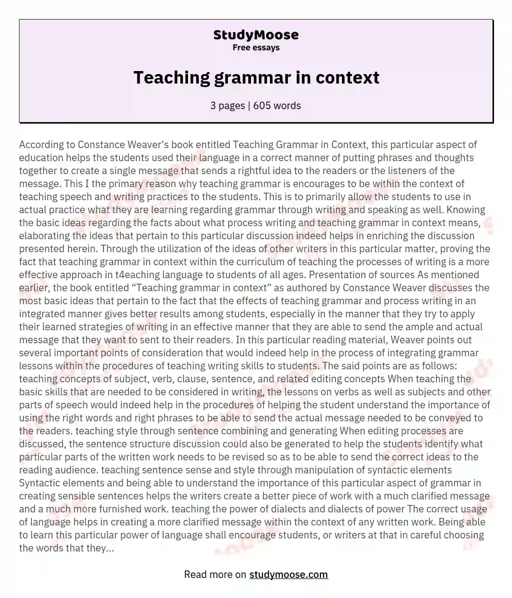 Teaching grammar in context essay
