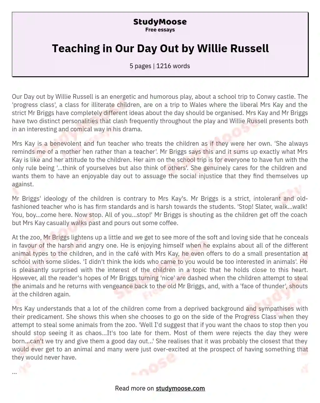Teaching in Our Day Out by Willie Russell