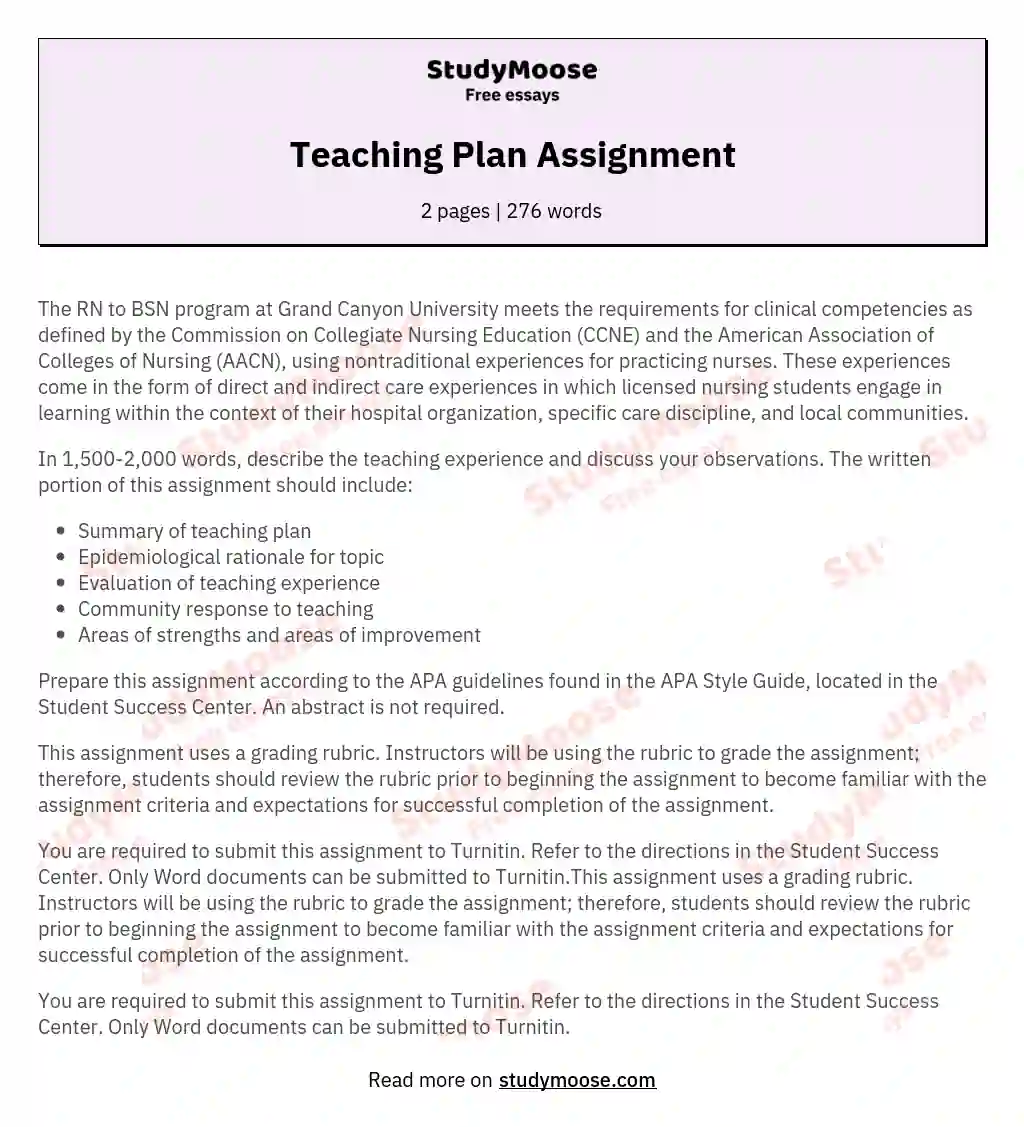 Teaching Plan Assignment essay