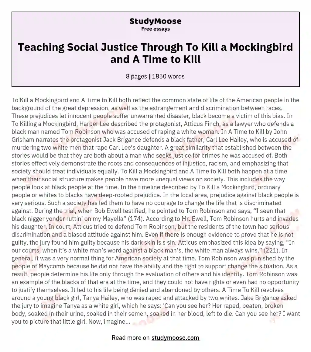 Teaching Social Justice Through To Kill a Mockingbird and A Time to Kill